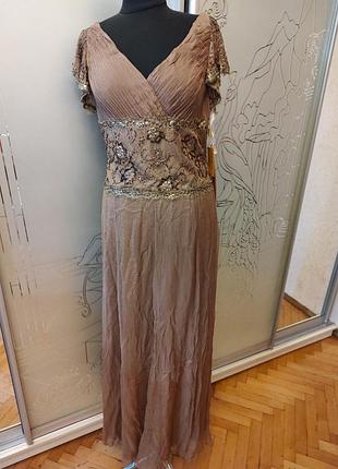 Довга  жіноча вечірня сукня. bicici. 100% silk. розмір xxl, українська 52. колір світло коричневий.