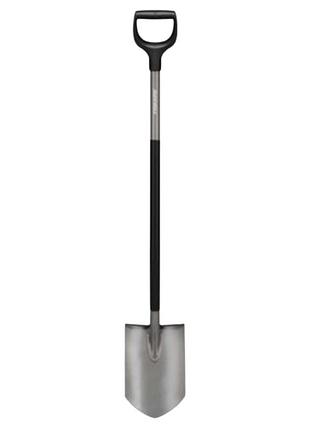 Лопата штикова fiskars ergonomic 1066708 садова для твердого ґрунту зі сталевим лезом та d-подібною рукояткою чорна