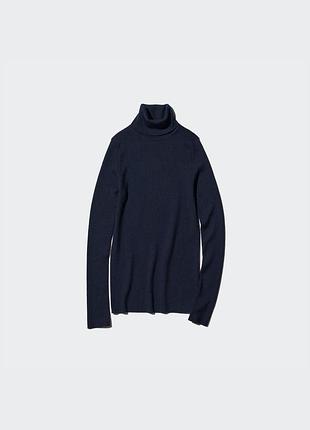 Темно синий шерстяной гольф в рубчик от uniqlo, 100% шерсть