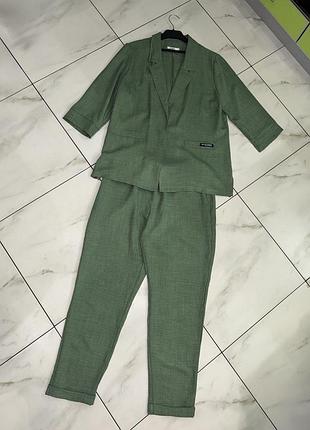 Женский легкий стильный костюм пиджак и брюки exclusive xl-2xl (52-54) оливковый