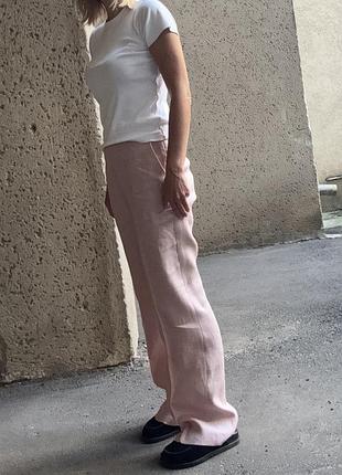 Штани zara, вільного крою, лляні, кольору “пудра” (washed garment), р. s (eur/usa s, mex 26)