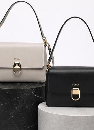 Брендова кожана сумка furla- базова , чорна та светло- сера - original
