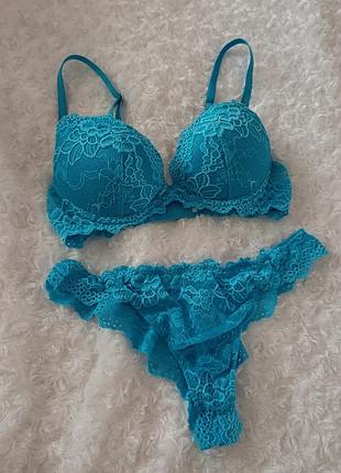 Голубой ажурный комплект белья кружевный набор кружевной pleasure state 70b s c