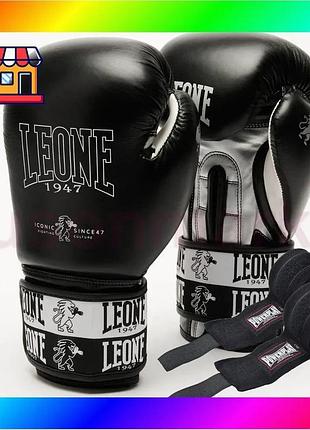 Bs боксерські рукавиці leone best mix gn208 iconic black 14 унцій (бинти 4 м. в комплекті) bas77/n