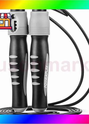 Bs скакалка со счетчиком best mix powerplay 4215 jump rope with counter черно/сера 2.75 см. bas77/n