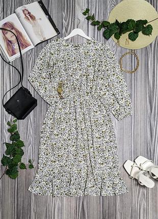Белое тонкое миди платье в цветочный принт из вискозы m&amp;s collection #4665