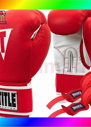 Bs боксерські рукавиці title best mix boxing pro style leather gloves3.0 red/white 14 oz (бинти 4м. в bas77/n