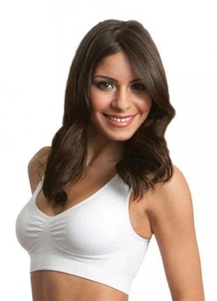 Мягкий хлопковый бюстгальтер - топ брабелого цвета с драпировкой по центру,  без косточек, без застежки, с широкими бретелями, gemm, 110/48b-e.