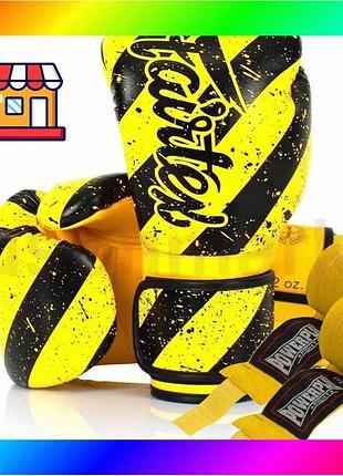 Bs боксерські рукавиці fairtex best mix bgv14y yellow/black 14 унцій (бинти в комплекті) bas77/n
