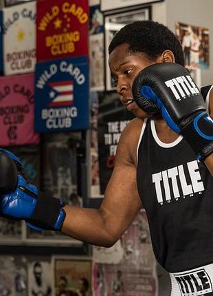 Bs боксерские перчатки title best mix boxing dynamic strike black/blue 12 oz (бинты 4м. в комплекте) bas77/n 10
