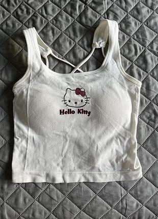 Топ жіночий hello kitty білий з малюнком та чашечками розмір xs