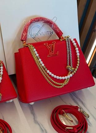 Червона сумка з перлами louis vuitton capucines east-west medium