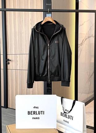 Чоловіча куртка бомбер з капюшоном з натуральної шкіри berluti