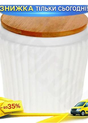 Ku банка для сыпучих universal fit продуктов ceram-bamboo 450мл керамическая с бамбуковой крышкой для uni2l_k