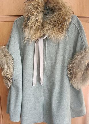 Пончо платье с натуральным мехом, которое снимается