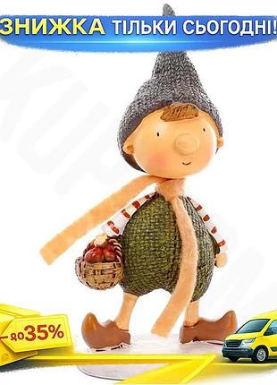 Ku фигурка мальчика с universal fit корзинкой яблок макарон полистоун 7,5х5,5х12,5 см декор для интерь uni2l_k