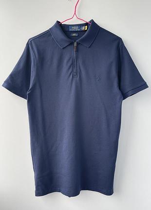 Чоловіче темно-синє поло polo ralph lauren на блискавці (slim fit / stretch mesh) розмір м