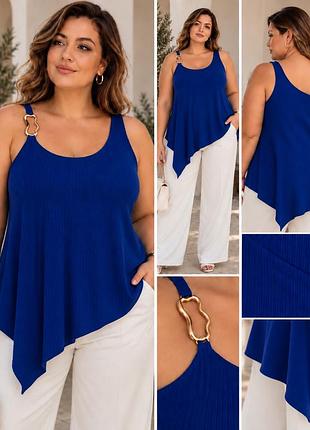 Синя асиметрична блуза yours clothing limited collection з декоративною золотою пряжкою, р. 50–52