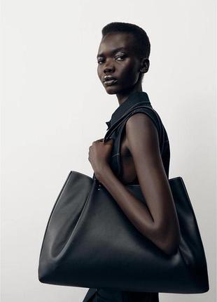 Zara pinch tote bag жіночий шопер сумка тоут чорного кольору