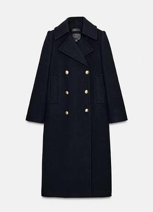 Розкішне тепле вовняне пальто темно синє zara