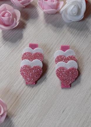 2 заколки с сердечками для девочки розовые
