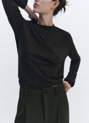 теплый джемпер zara с шерстью и альпакой | l (темно-зеленый / хаки(plus size)
