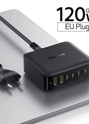 Настольное зарядное устройство baseus 120w enerfill e0120t 6-in-1 4xtype-c 2xusb-a с кабелем питания eu