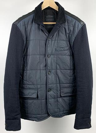 Мужской стьобаний блейзер куртка allsaints belfort blazer з шерстю та шкіряним оздобленням (розмір 38 / s-m)