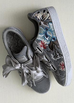Кросівки кеди puma жіночі, puma basket heart hyper embroidery gray