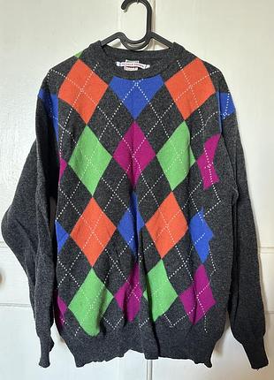 Сірий вантажний светр benetton argyle в ромб