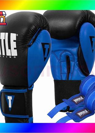 Bs боксерские перчатки title best mix boxing dynamic strike black/blue 16 oz (бинты 4м. в комплекте) bas77/n