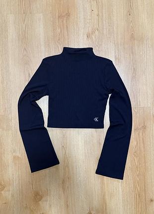 Оригінальний кроп-лонгслів calvin klein у рубчик (розмір s)