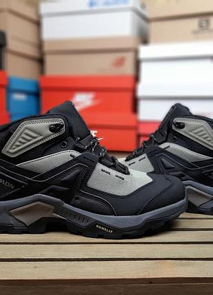 Зимові утеплені чоловічі кросівки salomon quest element gtx winter termo black khaki саломон чорного з хакі кольорів термо