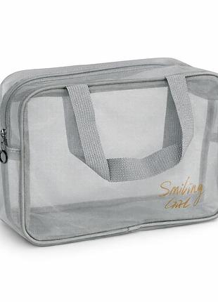 Дорожная косметичка stenson r97694-1 26×20×10 см прозрачная, 2 ручки, серая