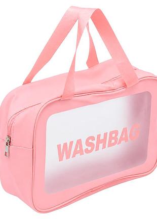 Дорожная косметичка washbag r91535-l из пу 31×21×15 см, 1 отделение, на молнии розовая