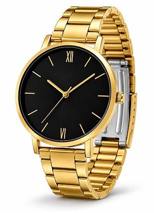 Женские классические часы gold elegance black 3 atm с золотистым браслетом