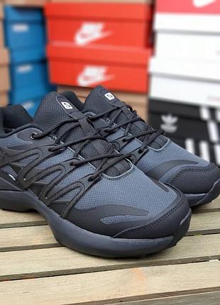 Зимові утеплені чоловічі кросівки salomon xt pu. re advanced gore-tex winter termo grey black саломон чорного з сірим кольорів термо