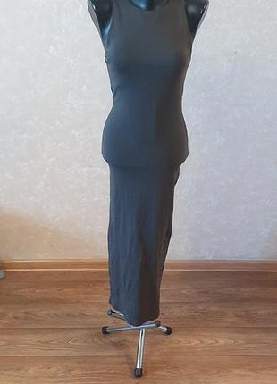 Довга трикотажна сукня-майка в рубчик zara / облегла сукня максі хакі s