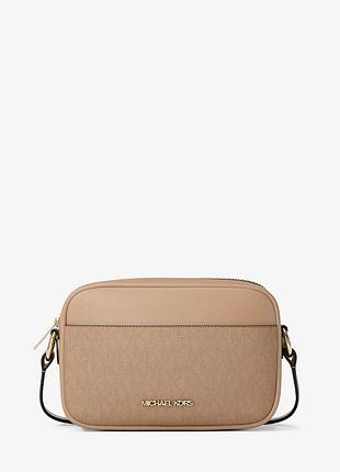 Женская сумка кросс-боди michael kors (199125135909) jet small signature logo camera crossbody бежевая