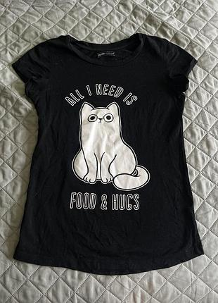 Чорна футболка жіноча , з котиком , cropp xs