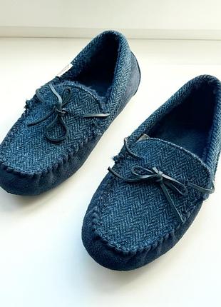 Мужские домашние тапочки-мокасины из натуральной шерсти harris tweed