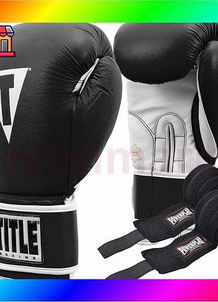 Bs боксерські рукавиці title best mix boxing pro style leather gloves 3.0 black/white 12 oz (бинти 4м. bas77/n