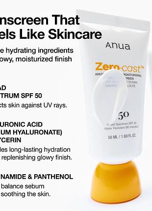Сонцезахисний крем для обличчя anua zero-cast moisturizing finish sunscreen spf50+ pa++++ 50 мл 8