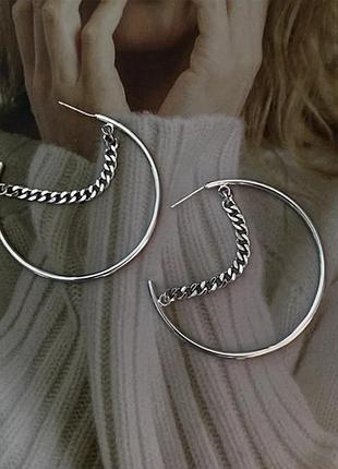 Серьги серьги кольца с цепью 2