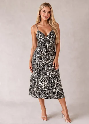 Сарафан женский летний меди 🌿 эластичный сарафан h&amp;m 👗 платье на бретелях черно-белое 🖤 легкое платье
