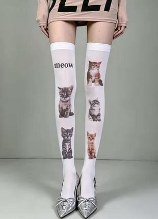 Милі білі панчохи з принтом котят kawaii lolita