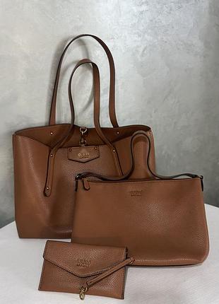 Сумка жіноча guess 3в1 коричнева