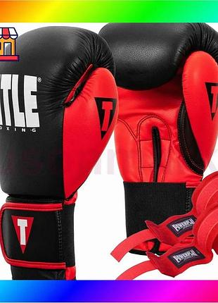 Bs боксерские перчатки title best mix boxing dynamic strike black/red 14 oz (бинты 4м. в комплекте) bas77/n