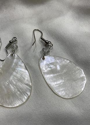 🐚✨ сережки-краплі з натурального перламутру та гранчастою намистиною (mother of pearl teardrop earrings) 🤍✨
