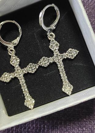 Сережки хрести серьги крести стрази 925 2